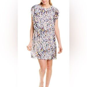 Derek Lam White and Blue Flutter Sleeve Mini Dress Paint Splatter Ikat Print